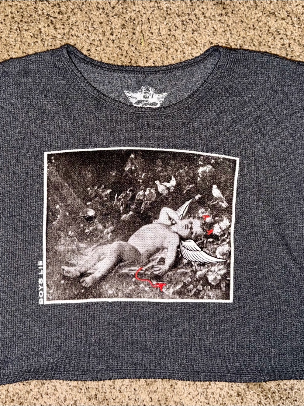 Boys Lie Angel/Cherub Waffle Knot Thermal Crop Top